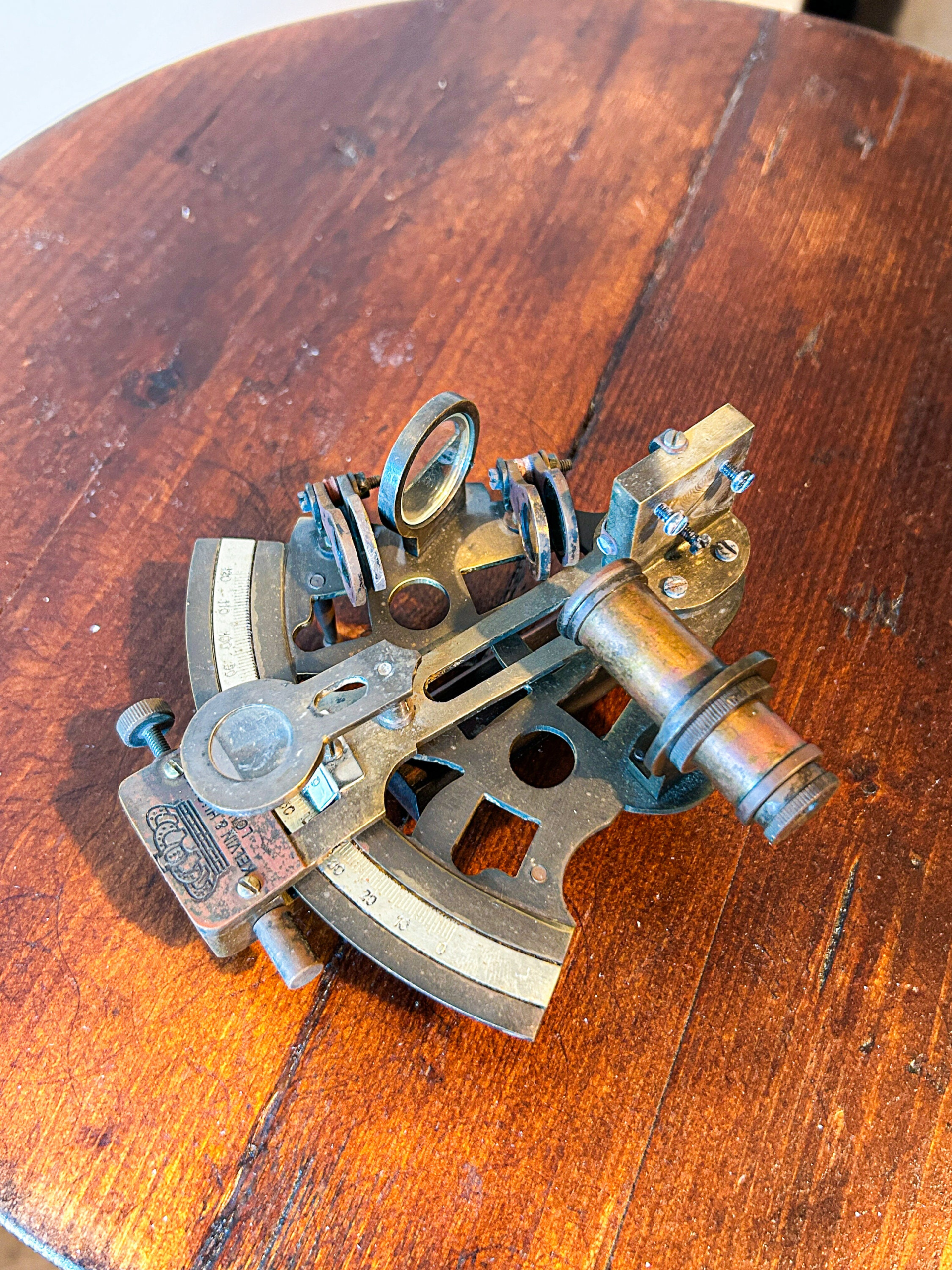 Victorian Nautical Style Brass Sextant in Wooden Box, Marine Navigation Maritime Collectable Décor