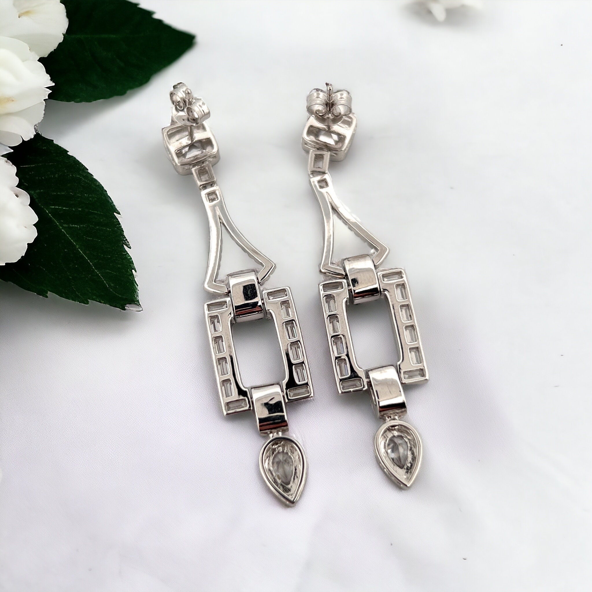 Fine Silver 1920s Inspired Drop Earrings, Handmade Solid Silver Elegant Earrings, Gift for Her, Occasion Flapper Jewelry, Art Deco Style