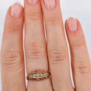 Edwardian 9ct Rose Gold Diamond Five Stone Ring, Size 7.25 US / O 1/2 U.K, Resizing Available, Antique Old-Cut Diamonds