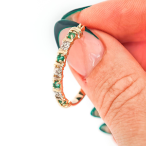 Vintage 10k Solid Gold Emerald Diamond Hoop Earrings